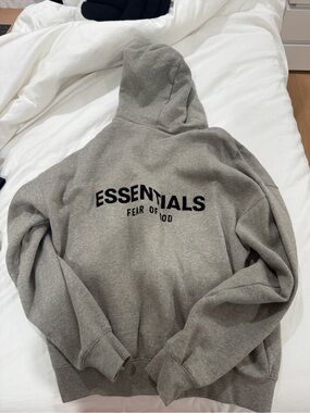Essentials Gray FEAR OF GOD Logo Hoodie